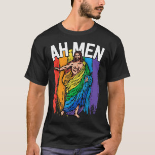 Camiseta Homens Gay Jesus Funny LGBTQ Oferece Arco-Íris