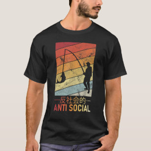 Camiseta Homens Japoneses Anti Sociais Pescando Texto Estét