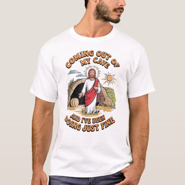 Camiseta Homens Jesus Saindo da Minha Caverna (Frente)