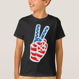 Camiseta Homens Meninos Bandeira Americana Sinal de Paz Mão
