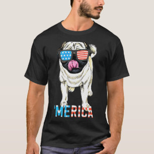 Camiseta Homens Mulheres Crianças 4 de Julho Merica Pug Ban