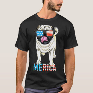 Camiseta Homens Mulheres Crianças 4 de Julho Merica Pug Ban