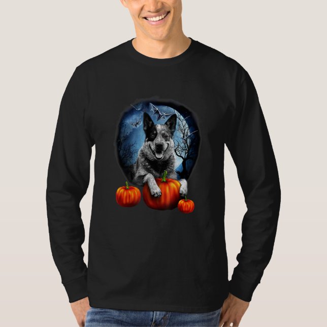 Camiseta Homens Mulheres Heeler Cão Lua Jack O Lanterna Hal (Frente)