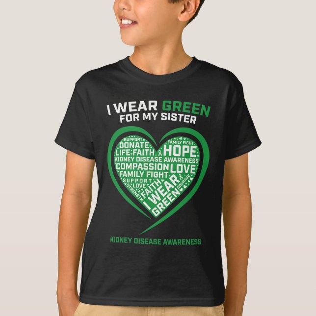 Camiseta Homens Mulheres Irmã Doença Renal Transplante Awar (Frente)