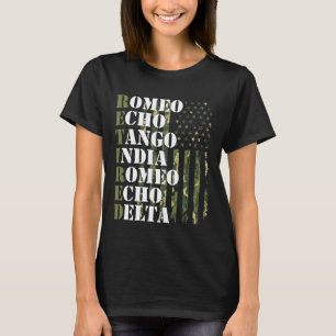 Camiseta Homens Mulheres Militares Aposentados EUA Alfabeto
