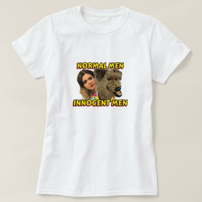 CAMISETA HOMENS NORMAIS - HOMENS INOCENTES (Frente do Design)