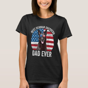 Camiseta Homens Pastor Alemão Preto Pai Bandeira Americana