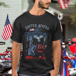 Camiseta Homens Patrióticos EUA 250 Anos de Liberdade  