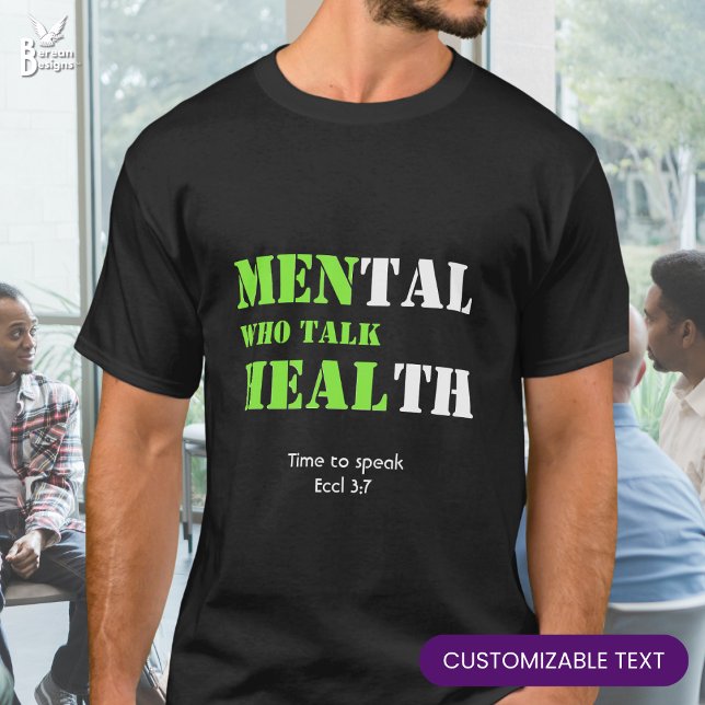 Camiseta HOMENS QUE FALAM SOBRE Saúde Personalizada Escritu (MEN WHO TALK HEAL Men's Mental Health T-shirt with customizable Bible verse. Ideal supporter shirt.)