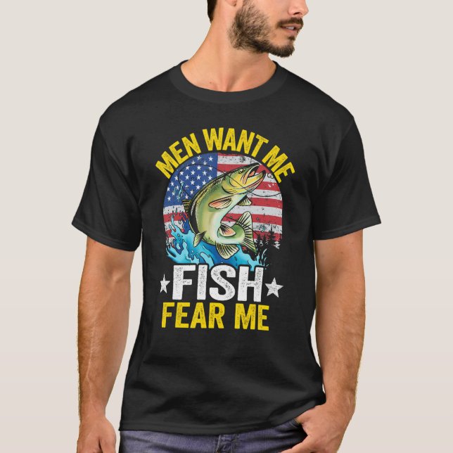 Camiseta Homens Querem Que Eu Peixe Me Medo Pescadora Usa B (Frente)