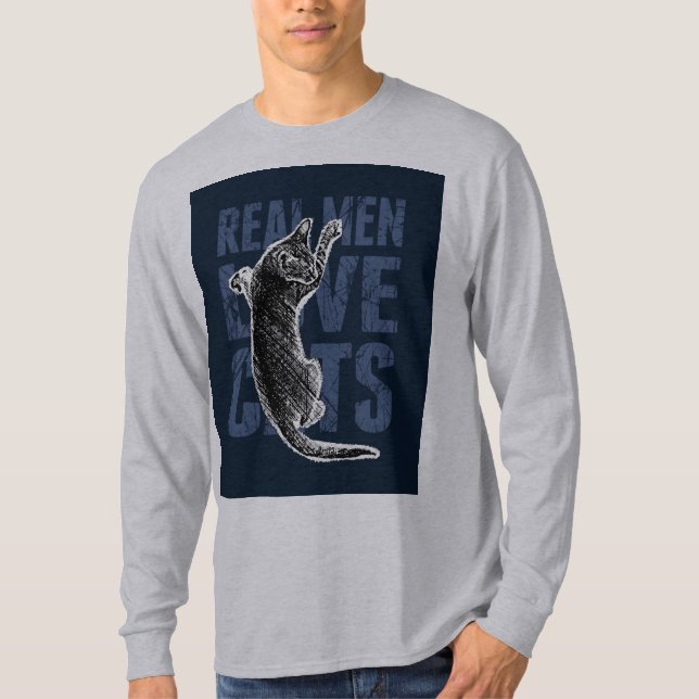 Camiseta Homens Reais Adoram Gatos de Aço Azul (Frente)