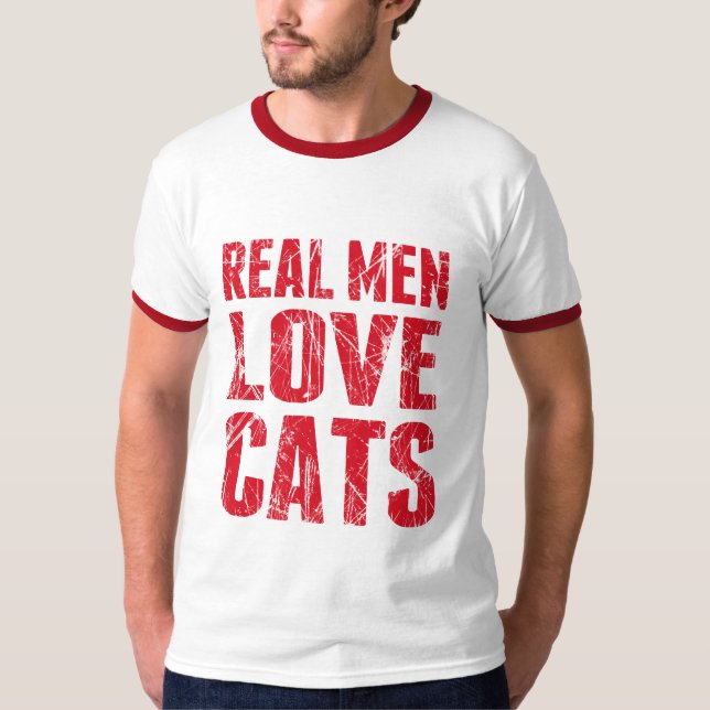 Camiseta Homens Reais Adoram Gatos Escuros (Frente)