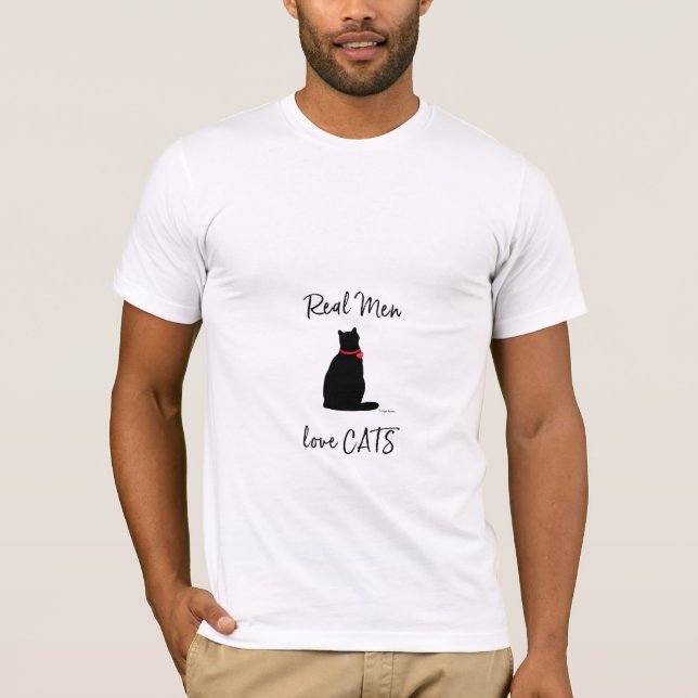 Camiseta Homens Reais Adoram Gatos. Gráfico, branco Legal (Frente)