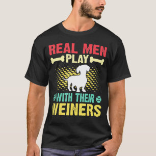 Camiseta Homens Reais Brincam Com Cachorrinho Cachshund Vin