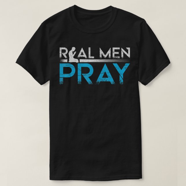 Camiseta Homens Reais Rezam Rezando Mãos Cruzando Jesus Deu (Frente do Design)