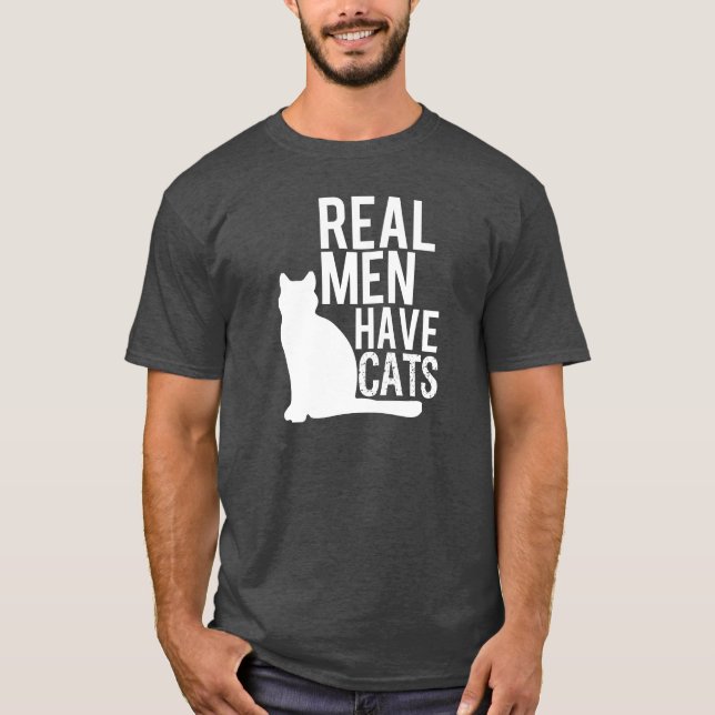 Camiseta Homens Reais Têm Gatos Engraçados (Frente)