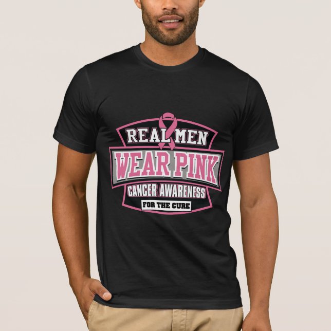 Camiseta Homens Reais Vestem Rosa Para O Cancer Raio Da Mam (Frente)