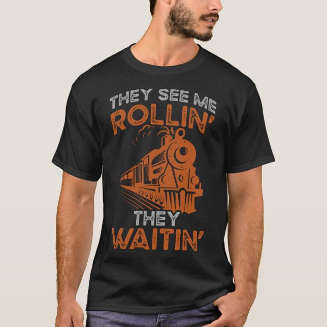 Camiseta Homens Treinam Meu Rollin Esperam Locomoti (Frente)