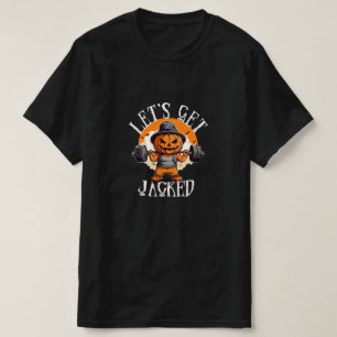 Camiseta Homens Vamos Malhar Abóbora Jack-O-Lantern Engraça