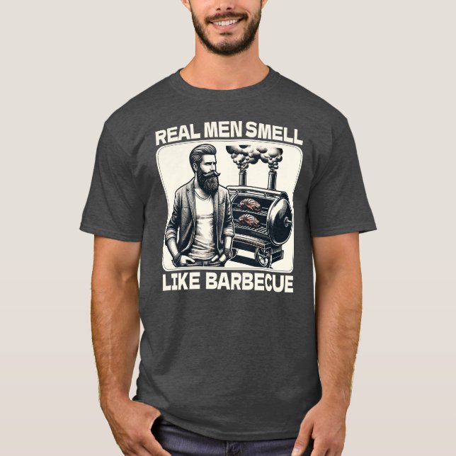 Camiseta Homens Verdadeiros Cheiram A Barbecue CHURRASCO Gr (Frente)
