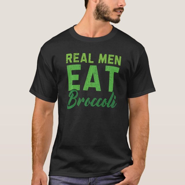 Camiseta Homens Verdadeiros Comem Broccoli Vegan Vegetal Sa (Frente)