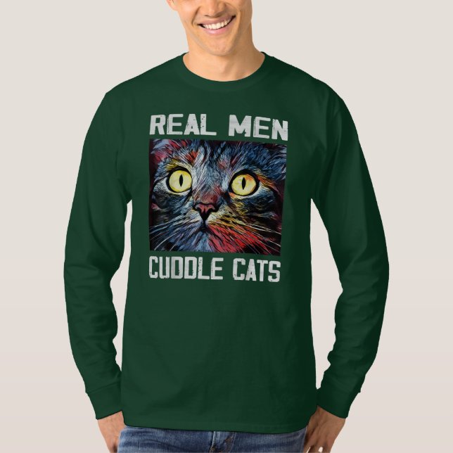 Camiseta Homens Verdadeiros Gatos Encharcados Engraçado Pai (Frente)