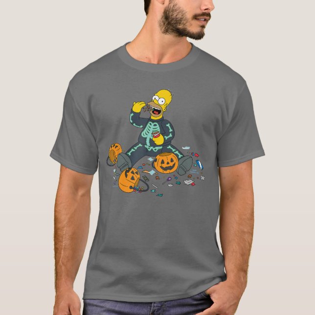 Camiseta Homer Halloween Trick or Treat Candy Binge (Frente)