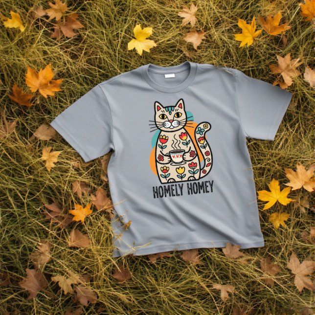 Camiseta Homey feliz design de gato (Homely homey happy cat t-shirt design in grey colour version)