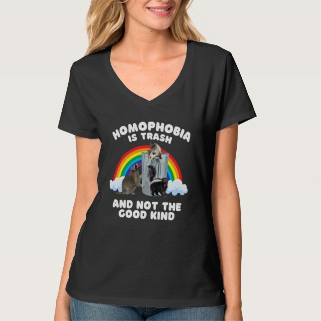 Camiseta Homophobia Is Trash LGBTQ Raccoon Skunk Possum Pri (Frente)