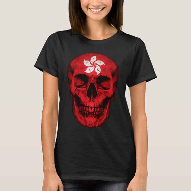 Camiseta Hong Kong Flag Skull Hongkonger Roots Proud Patrio (Frente)