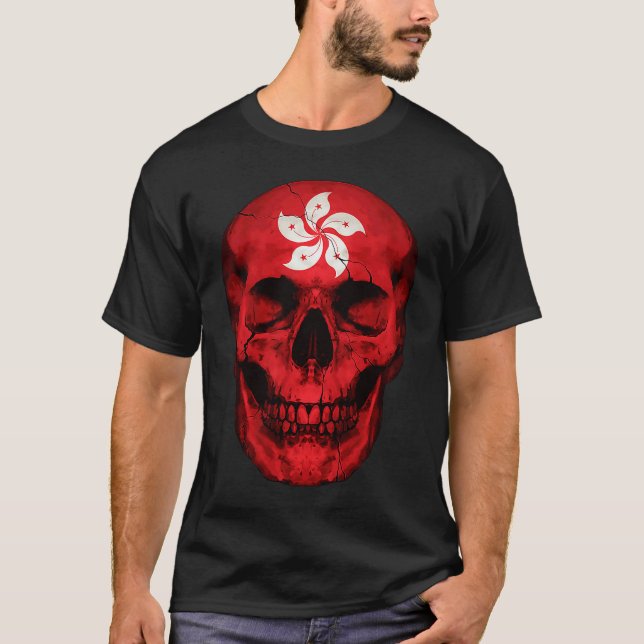 Camiseta Hong Kong Flag Skull Hongkonger Roots Proud Patrio (Frente)