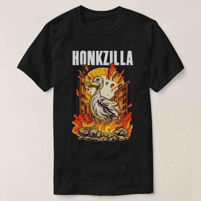 Camiseta Honkzilla Goose Gifs Men Mulheres Crianças Retro F (Frente do Design)