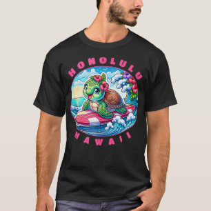 Camiseta Honolulu Hawaii Meninas Cute Surfing Tartle