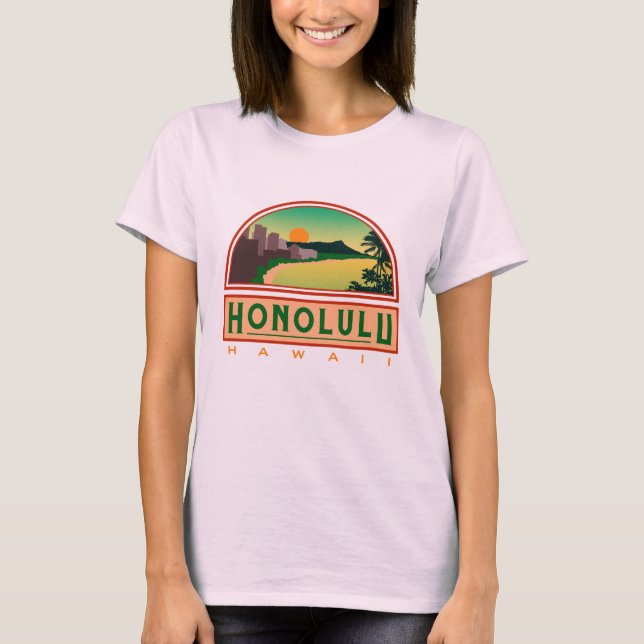 Camiseta Honolulu Hawaii Sunrise T-Shirt Rosa (Frente)