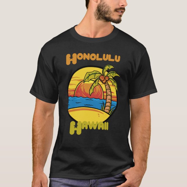 Camiseta Honolulu Sunset Vacation Hawaii Palm trees Ocean (Frente)