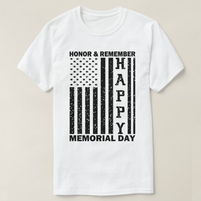 Camiseta Honra Da Bandeira Dos Eua Lembra-Se De Feliz Dia D (Frente do Design)