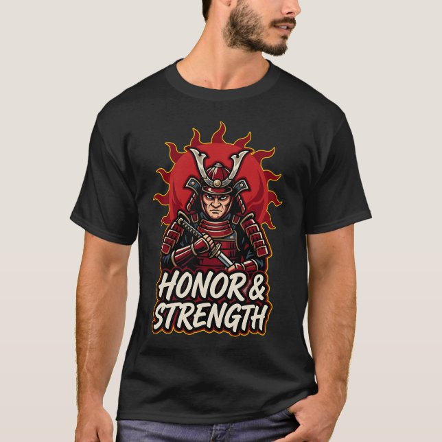 Camiseta Honra Força Samurai Guerreiro Vintage (Frente)