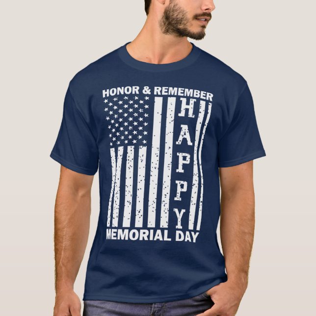 Camiseta Honra Lembre-Se Feliz Dia Memorial Bandeira Dos Eu (Frente)