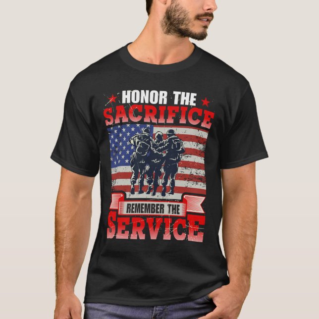 Camiseta Honra O Sacrifício Veterano Lembre-Se Do Serviço (Frente)