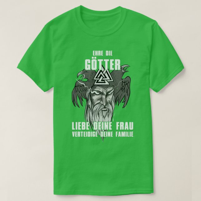 Camiseta Honra os deuses amam sua esposa Eu Walhalla por Vi (Frente do Design)