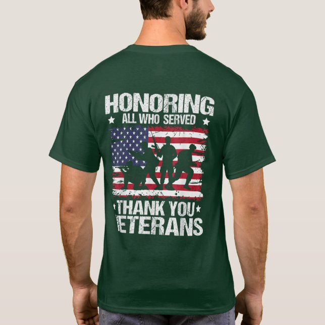 Camiseta Honrando todos que serviram Obrigado Dia dos Veter (Verso)
