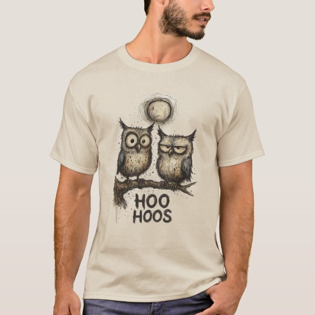 Camiseta HOO HOOS Grunge Owl Illustration – Sketchy Ink (Frente)