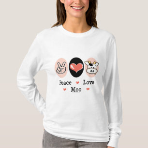 Camiseta Hoodie da vaca do MOO do amor da paz