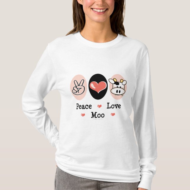 Camiseta Hoodie da vaca do MOO do amor da paz (Frente)