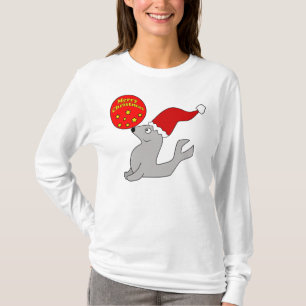 Camiseta Hoodie das mulheres do selo do Feliz Natal