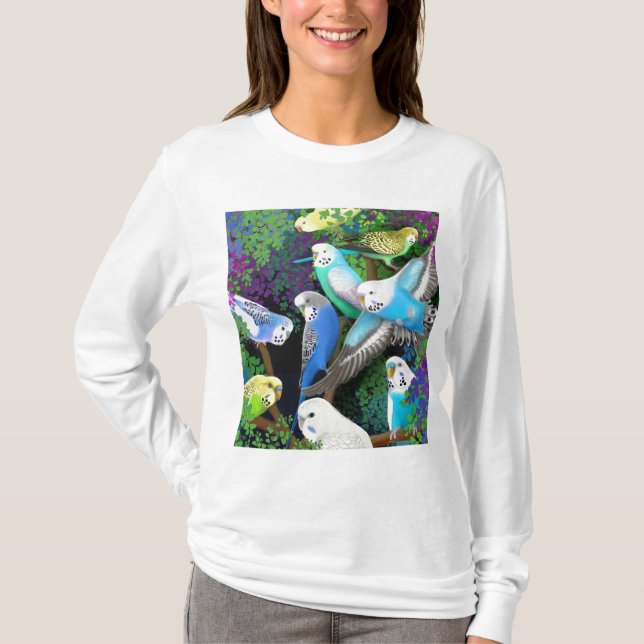 Camiseta Hoodie das senhoras dos Parakeets de Budgie (Frente)