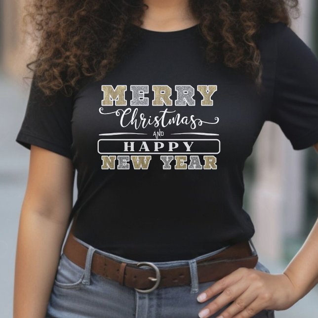 Camiseta Hoodie de Feliz ano novo de Natal Dourado Silver (Silver Gold Merry Christmas Happy New Year Hoodie T-Shirt)
