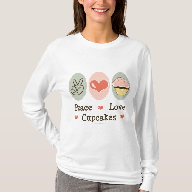 Camiseta Hoodie dos cupcakes do amor da paz (Frente)