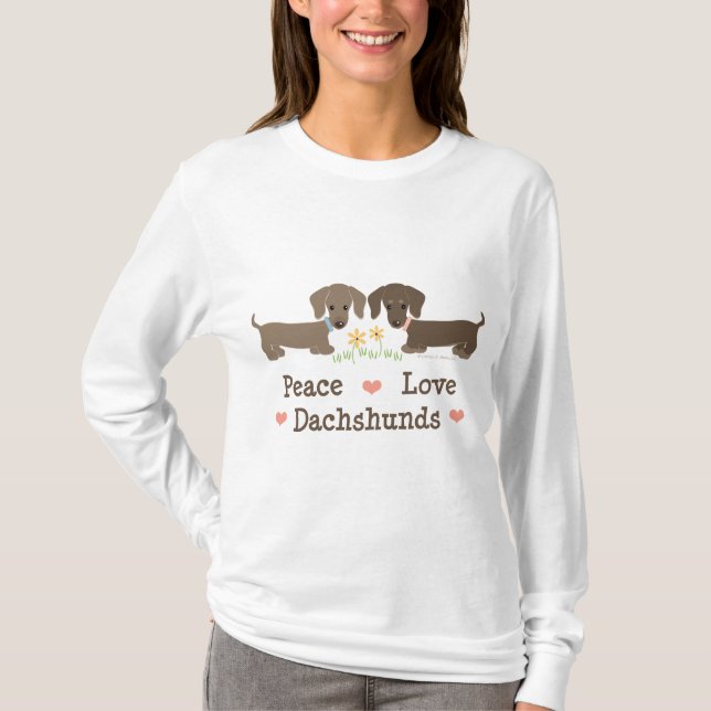 Camiseta Hoodie dos Dachshunds do amor da paz (Frente)