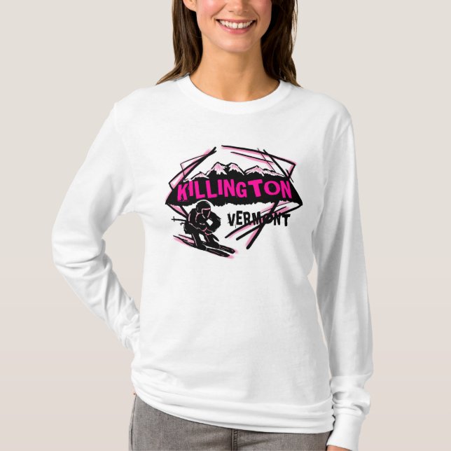 Camiseta Hoodie preto de esqui rosa Killington Vermont (Frente)